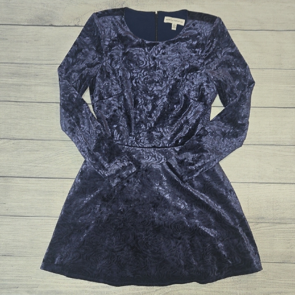 Dress the Population Velvet Skater Mini Dress 90's Grunge Blue Size S NWOT